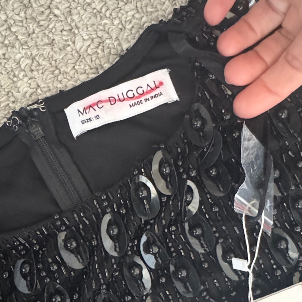 NWT Mac Duggal Black High Neck Short Sleeve Embellished Dress - size 10 - Picture 6 of 12
